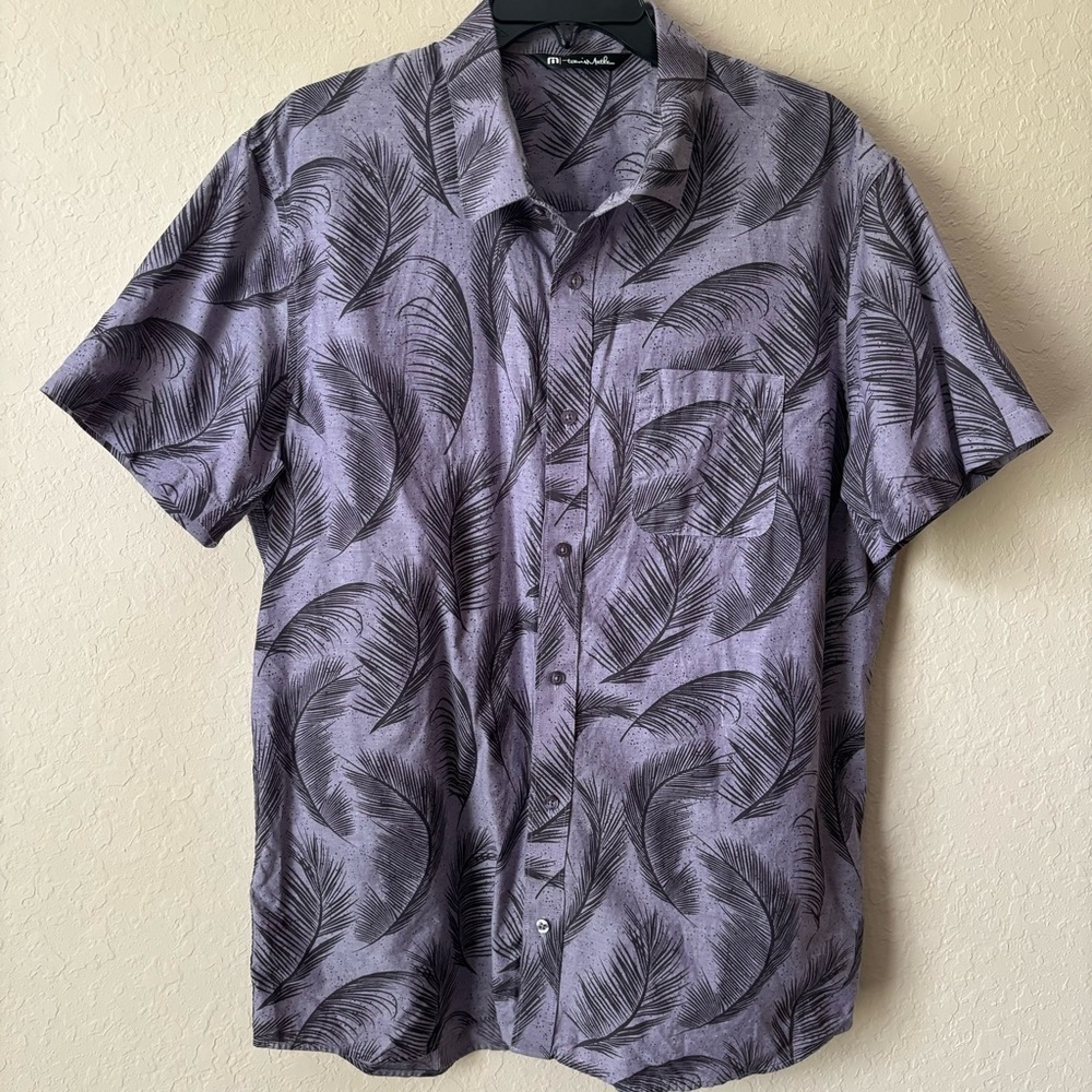 Travis Mathew | Men's Purple Button Down Lightweight Cotton Blend Shirt Size XL